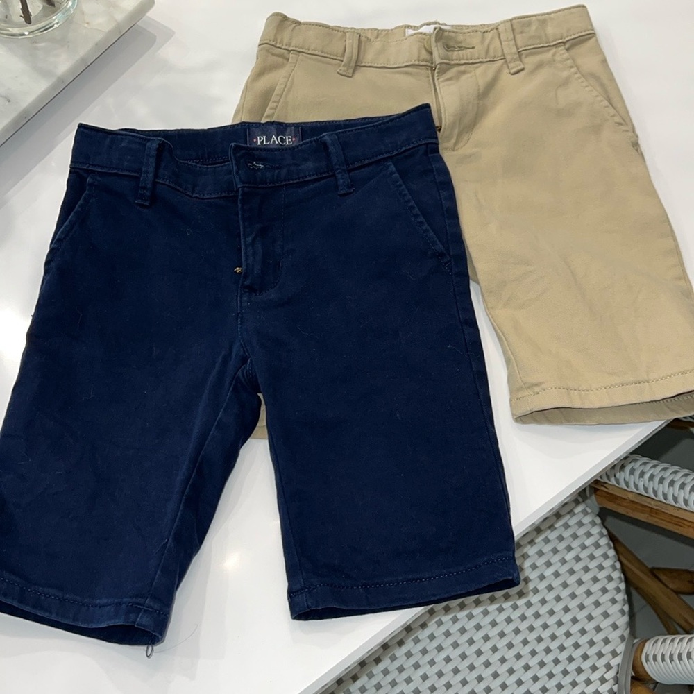 Girls Uniform Stretch Chino Shorts 2-Pack - Navy (Tidal)  & Sandy SLIM 6X/7